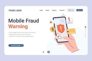 Mobile device with fraud warning icons vector