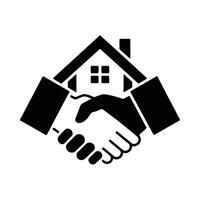 Handshake icon featuring a house and a handshake. vector