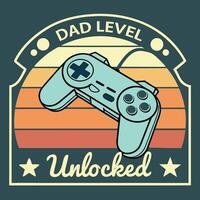 Retro Teal Game Controller Dad Level Unlocked T Shirt Design Silhouette Graphic father gaming vector