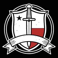 Black background emblem design white shield red accents sword star scroll vector