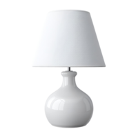 Elegant white table lamp with a conical shade and round base perfect for bedside or desk png