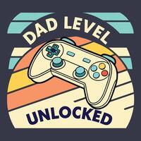 Retro Style Dad Level Unlocked T Shirt Design Featuring Cream Game Controller Teal Buttons vector
