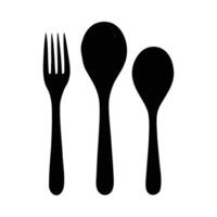 Black Wooden Cutlery Set Fork Spoons Isolated White Background Simple Silhouette Design vector