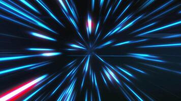 High speed flying lines, blue digital lights speed, neon glowing beams in motion, technology tunnel, neon light movement. Seamless looping 3D animation, 4K. video