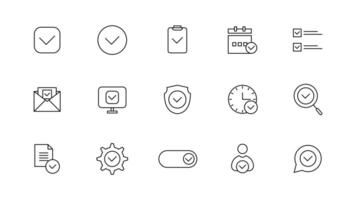 checkmark line editable stroke icon set vector