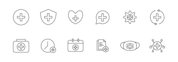 Health symbol icons set with editable stroke line style vector