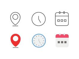location and time icon set vector