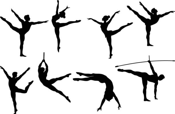 Gymnastics Poses Silhouette Set In Simple Flat Design