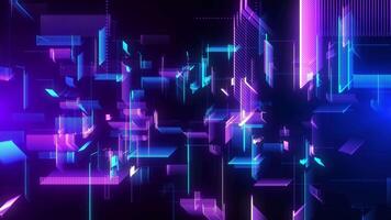 Abstract futuristic cyber world scene, sci-fi grid, technological glowing violet blue surface, neon night scene, digital science background animation 4K, seamless loop, virtual reality concept. video