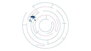 Treinamento ai através problema resolução 2d animação. llm achando caminho Fora do labirinto. robô escapando Labirinto do lógica animado composição desenho animado plano conceito 4k isolado em branco video