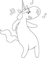 Coloring page with dancing and happy unicorn vector