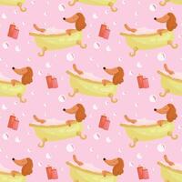 Pattern with Brown Dog Taking a Bubble Bath vector
