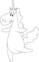 Coloring page with a happy unicorn vector