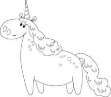 Coloring page with a unicorn standing on four legs vector