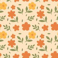 Floral pattern with orange and green leaves vector