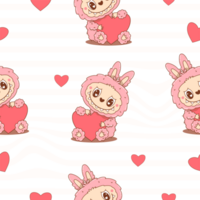 Seamless Pattern with Cute Monster Toy with Heart on striped background png