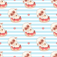 Seamless pattern Cute Summer Sheep with Sunglasses on inflatable donut on striped background png