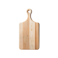 A light colored wooden cutting board with a handle isolated against a plain surrounding space on transparent background png