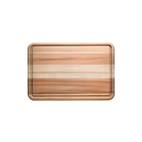 A wooden cutting board with a recessed edge is centered against a plain solid color space around it on transparent background png