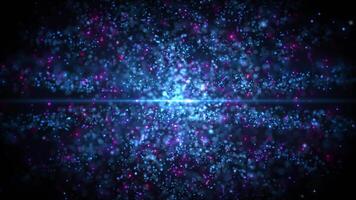 Abstract background of magic particles in blue color, particles glow and move with wave energy, beautiful nebula, fairy dust, seamless loop video