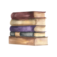 Vintage old books stack watercolor illustration. Hand drawn isolated school and university album for reading, studying element clipart for poster, back to school stationery,card design png