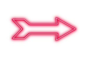 Red bright glowing neon arrow sign with 3d design pointing right on transparent background light symbol electric glow element isolated direction pointer illustration png