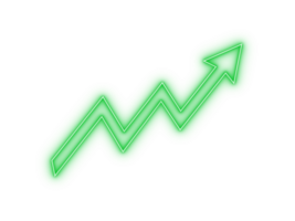 Business growth green arrow up with financial chart graph and analytics symbol representing success statistics and economy on transparent background for finance and marketing, two stepe png