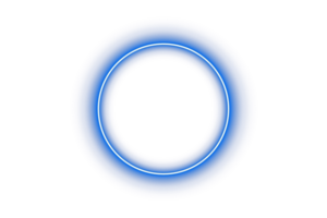 Blue neon glowing ring circle with bright light sphere orb outline stroke on transparent background with blank center for futuristic glowing design or digital effect png