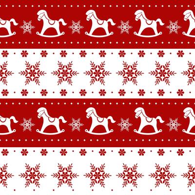 Pattern horse toys with snowflakes seamless background