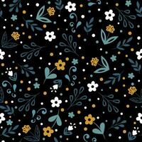 Simple seamless pattern with delicate flowers and leaves vector