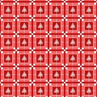 Simple Christmas pattern with tree on red cell background. Pattern for new year and holidays background design vector