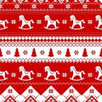Seamless Christmas pattern with horse. Red and white Happy New Year background. design for winter holidays. vector