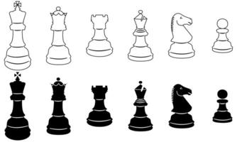 Set of chess pieces in white and black isolated on a white background vector