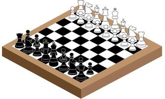 Wooden chess board with pieces in position, Chess piece design element vector