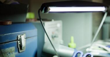 CGI Workspace with tools and equipment under artificial light in a creative setting video