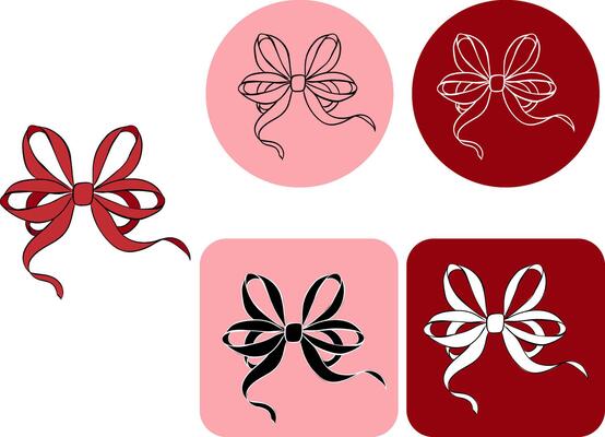 Red Ribbon logotype. graphic line ink illustration. Red Silk Ribbon, Perfect for cards, decorations, stickers, logo, menu, various designs. texture for bedsheets, pajamas, wrapping papers.