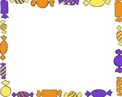 Candies sweets colored rectangle Frame template. graphic line ink illustration. Halloween Xmas border christmas and new year template. Design for package, cosmetic, textile, cards. vector