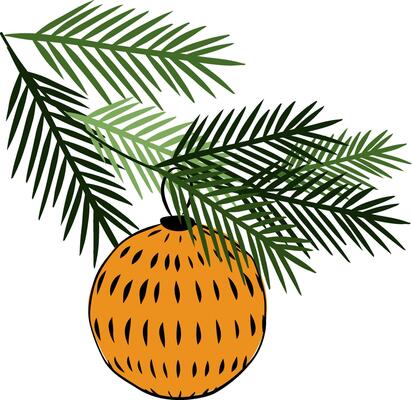 Christmas tree ball green fir branch composition isolated. graphic line ink illustration. glass xmas ornament, pine evergreen plant element template