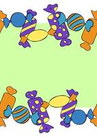 Sweets candies Frame seamless border template. graphic line ink illustration. Banner, poster, wrapping paper, sticker, print, modern textile design. For logo, web, package, sticker. vector