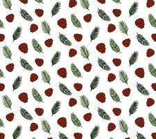 Pine branches and cones Seamless pattern. graphic line ink illustration. Perfect for cards, decorations, stickers, logo, menu, various designs. texture for bedsheets, pajamas, wrapping papers. vector