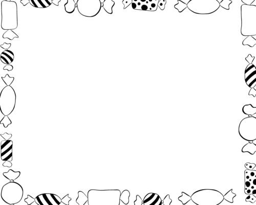 Candies sweets colored rectangle black and white Frame template. graphic line ink illustration. Halloween Xmas border christmas and new year template. Design for package, cosmetic, textile