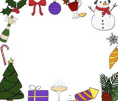 Christmas items rectangle Frame template. graphic line ink illustration. Banner, poster, wrapping paper, sticker, print, modern textile design. For logo, web, package, sticker. vector