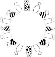 Candy sweets lollipop Frame circle round black and white template. graphic line ink illustration. illustration for backgrounds, and textures, borders fashion graphics, textile prints. vector