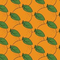 Oranges fruits with leaves, branches Seamless pattern. graphic line ink illustration. modern botanical illustration. Design for pattern, poster, card, fabric, banner, cover. vector