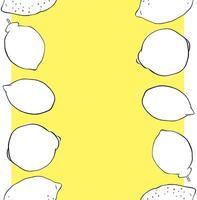 Lemons seamless vertical border frame isolated. graphic line ink black and white illustration. art for food design, recipe, cook book, packages, menu vector
