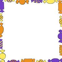 Candies sweets colored Frame square template. graphic line ink illustration. Halloween Xmas border christmas and new year template. Design for package, cosmetic, textile, cards. vector