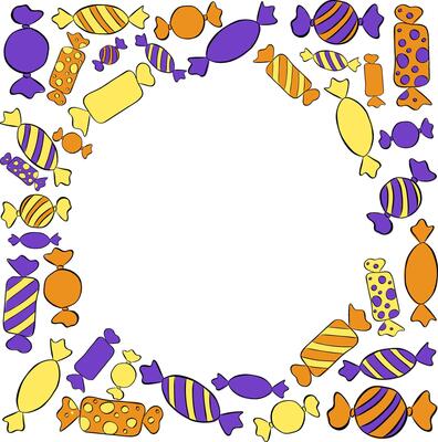 Candy shop lollipops colorful sweets Frame circle round template. graphic line ink illustration. For poster, flyer, banner, invitation, social media, party or sale