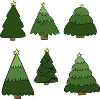 Green trees isolated set. graphic line ink illustration. Stone pine, spruce, maple, birch, cedar, oak, brachychiton, banyan, willow, larch, palm, scots pine forest tree icons. Nature concept. vector
