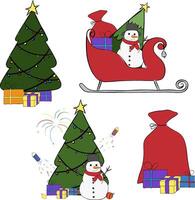 Christmas tree presents composition set. graphic line ink illustration. design for fashion graphics, textile prints, fabrics, wallpapers. for package, holiday design, fabric and textile. vector