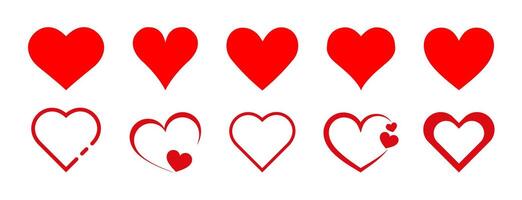 Heart shape outline heart icon set in red color . Collection of love heart symbol icons in different styles. Heart icon for Valentine's, Christmas, and creative design projects. vector
